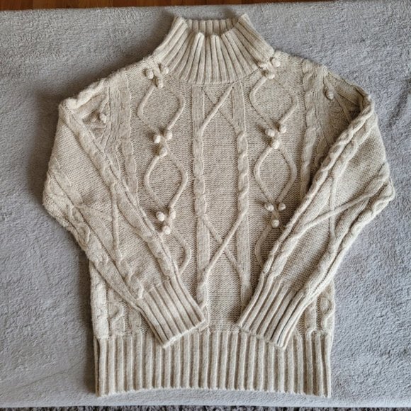 Cupcakes and Cashmere mock neck cable knit pompom sweater size medium - Picture 6 of 14